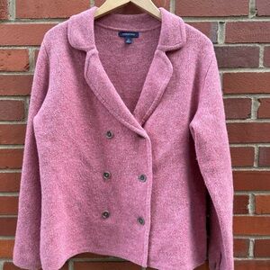 Lands End Ladies Double Breasted Wool Sweater Blazer Pink M Hong Kong Vintage